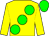 Yellow body, big-green large spots, yellow arms, big-green cap