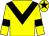 Yellow body, black chevron, yellow arms, black armlets, yellow cap, black star