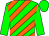 green and orange diagonal stripes, green sleeves and cap