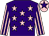 Purple, pink stars, pink and purple striped sleeves, pink cap, purple star