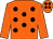 Orange body, black spots, orange arms, orange cap, black spots