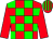 Red body, green checked, red arms, red cap, green striped