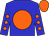 Blue body, orange disc, blue arms, orange spots, orange cap