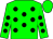 Green, black spots, green cap