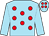 Sky blue, red spots, sky blue sleeves, spotted cap