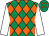 Emerald green & orange diamonds, white sleeves, emerald green cap, orange diamonds