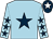 Light blue, dark blue star, dark blue stars on sleeves, dark blue cap, white star