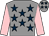 Grey, dark blue stars, pink sleeves