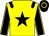 yellow with black star, black epaulets, black sleeves, yellow seams, black cap, yellow hoop