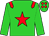 Lime green, red star, red epaulettes, red spots on cap