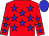 Red body, blue stars, red arms, blue stars, blue cap