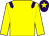 Yellow body, purple epaulettes, yellow arms, purple cap, yellow star