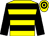 Yellow body, black hooped, black arms, yellow cap, black hooped