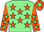 light green, orange stars, light green stars on orange sleeves, light green star on orange cap