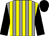 Grey body, yellow striped, black arms, black cap