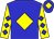 Big-blue body, yellow diamond, yellow arms, big-blue diamonds, big-blue cap, yellow diamond