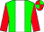 Green body, white stripe, red arms, red cap, green quartered