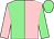 Light green and pink (halved), sleeves reversed, light green cap