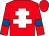 Red, white cross of lorraine, red sleeves, royal blue armlets