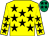 Yellow, black stars, emerald green cap, black stars