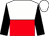 white and red halved horizontally, black sleeves, white cap
