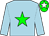 Light blue, green star, light blue arms, green cap, white star