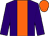Purple body, orange stripe, purple arms, orange cap