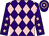 Purple and pink diamonds, purple sleeves, pink stars, hooped cap