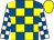Royal blue and yellow check, royal blue and white check sleeves, yellow cap