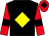 Black, yellow diamond, red sleeves, black armlets and diamond on red cap