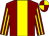 Maroon, yellow stripe, striped sleeves, quartered cap