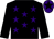 Black body, purple stars, black arms, purple cap, black star