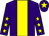 Purple, yellow stripe, purple sleeves, yellow stars, purple cap, yellow star