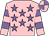 Pink, mauve stars, hooped sleeves, quartered cap