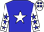 blue, white star, white sleeves with blue stars, white cap with blue stars