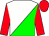 white and green halved diagonally , red sleeves and cap