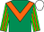 Emerald, green, orange chevron, striped sleeves, white cap