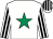 White, emerald green star, white and black striped sleeves and cap