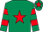 Emerald green, red star, hooped sleeves, red star on cap