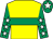 Yellow, emerald green hoop, emerald green sleeves, white stars, emerald green cap, white star