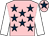 Pink, dark blue stars, white sleeves, pink cap, dark blue star