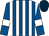 Royal blue and white stripes, royal blue sleeves, white armlets, dark blue cap