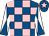 Royal blue and pink check, white and royal blue diabolo on sleeves, royal blue cap, pink star