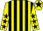 Yellow and black stripes, yellow sleeves, black stars, yellow cap, black star