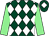 Dark green and white diamonds, light green sleeves, dark green cap, white diamond