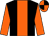 Black body, orange stripe, orange arms, orange cap, black quartered
