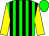 Green body, black striped, yellow arms, green cap