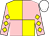 YELLOW and PINK (quartered), PINK sleeves, YELLOW diamonds, WHITE cap