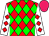 Red body, big-green diamonds, white arms, red diamonds, rose cap