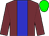Garnet body, big-blue stripe, garnet arms, green cap
